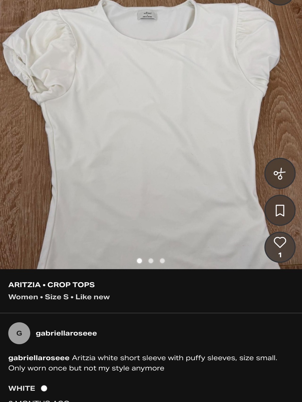 Aritzia Cream Short Puff Sleeve Crop Top